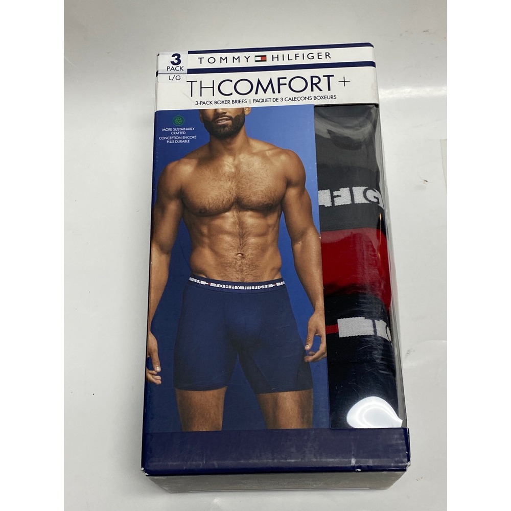Tommy Hilfiger Mens 3-Pack TH Comfort+ Boxer Briefs Blue Red Grey Size Large